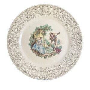Triumph American Limoges China D'Or Plate 22K Gold Filigree Fragonard Scene 10"